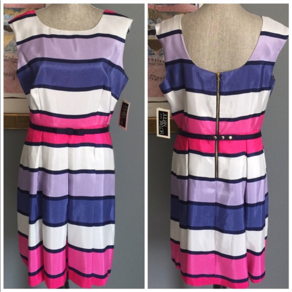 Julian Taylor Fit and Flare Shantung Belted Dress